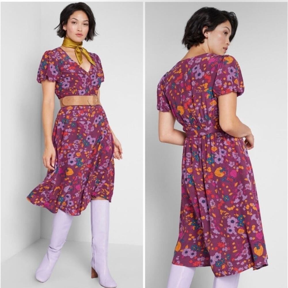 ModCloth The Sweetest Occasion Midi Dress Purple Mod Floral Print Twee Boho